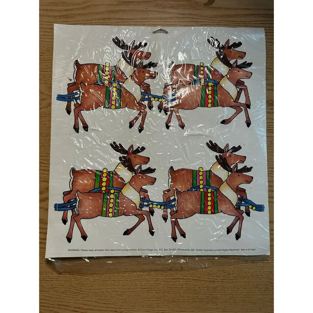 New 5pc Vintage Christmas Self Stick Wall Decorations Santa Reindeer Penguins